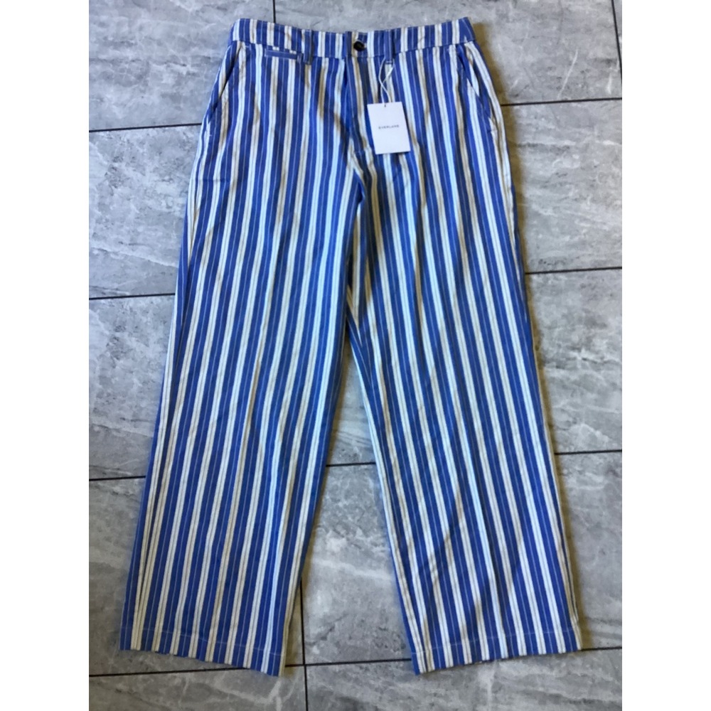 Everlane Wide Leg Chino Blue White Striped Pants Women 12 High Rise Nautical